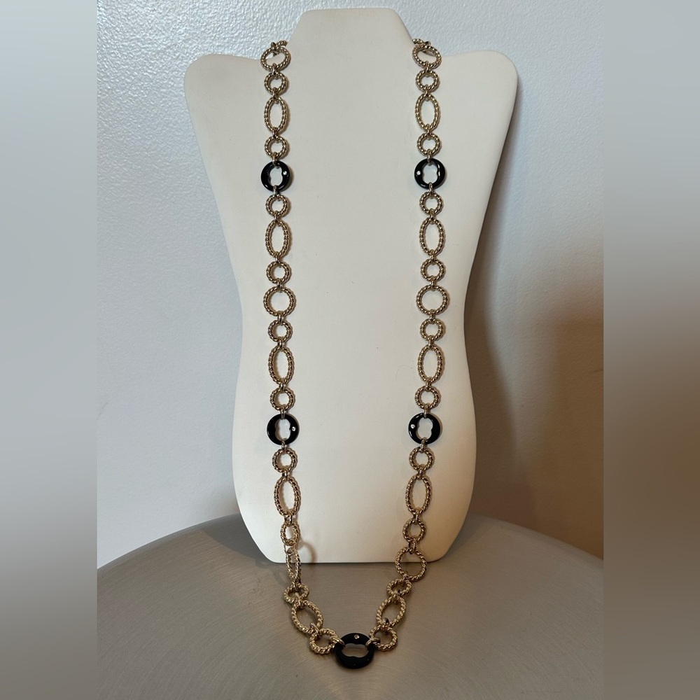 Grace Kelly Oval Gold Link with Black Link & Crystal  36” CoCo Chanel Design - Picture 6 of 11